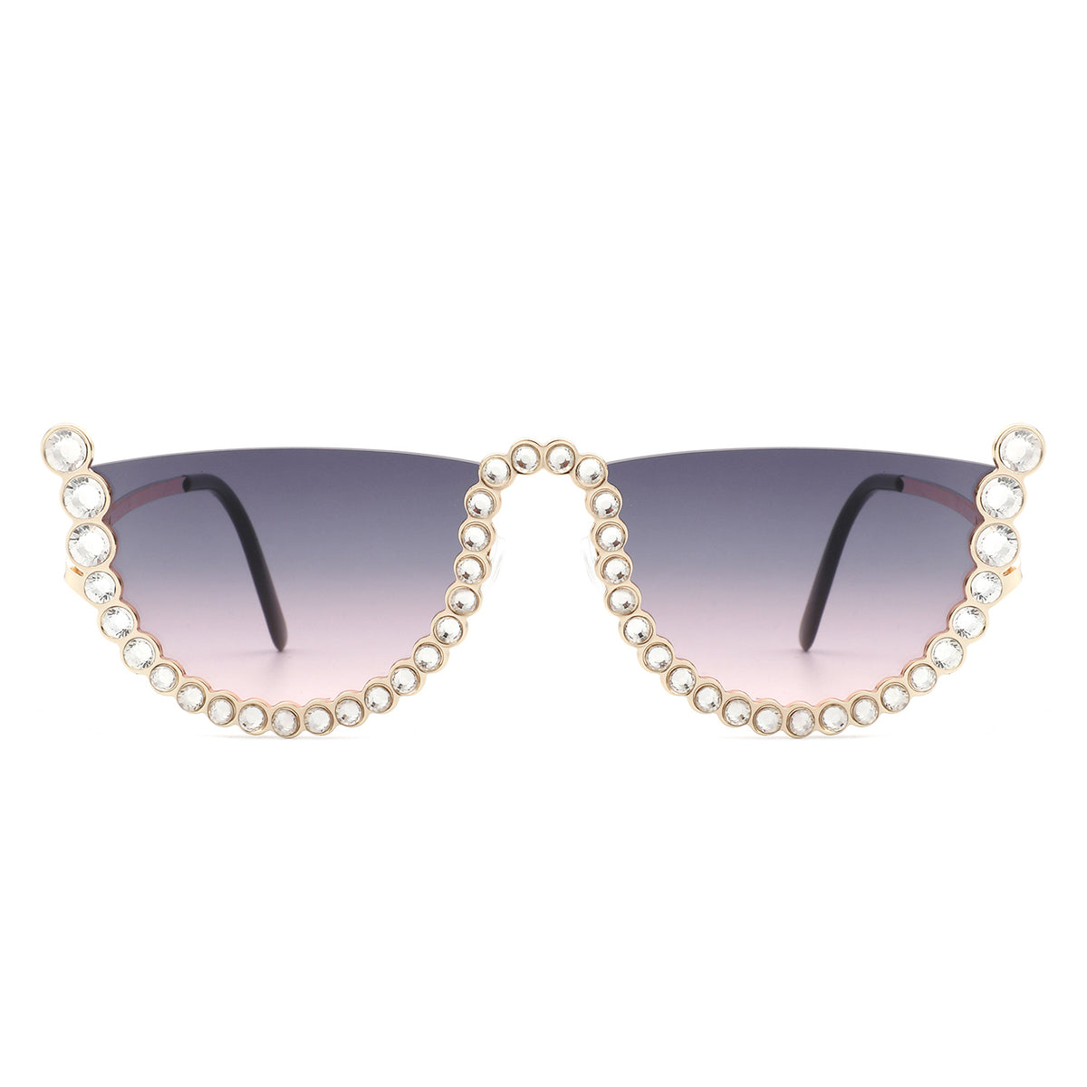 HJ3014 - Women Half Frame Rhinestone Round Fashion Sunglasses
