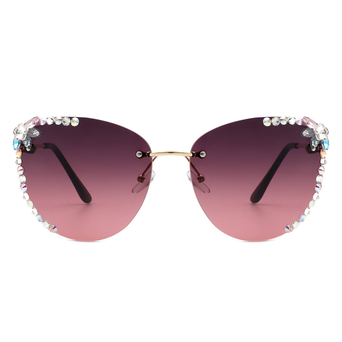 HW2027 - Women Rimless Tinted Chic Rhinestone Fashion Cat Eye Sunglasses