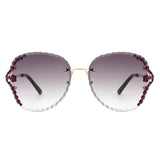 HW2025 - Women Fashion Oversize Rimless Round Rhinestone Design Sunglasses