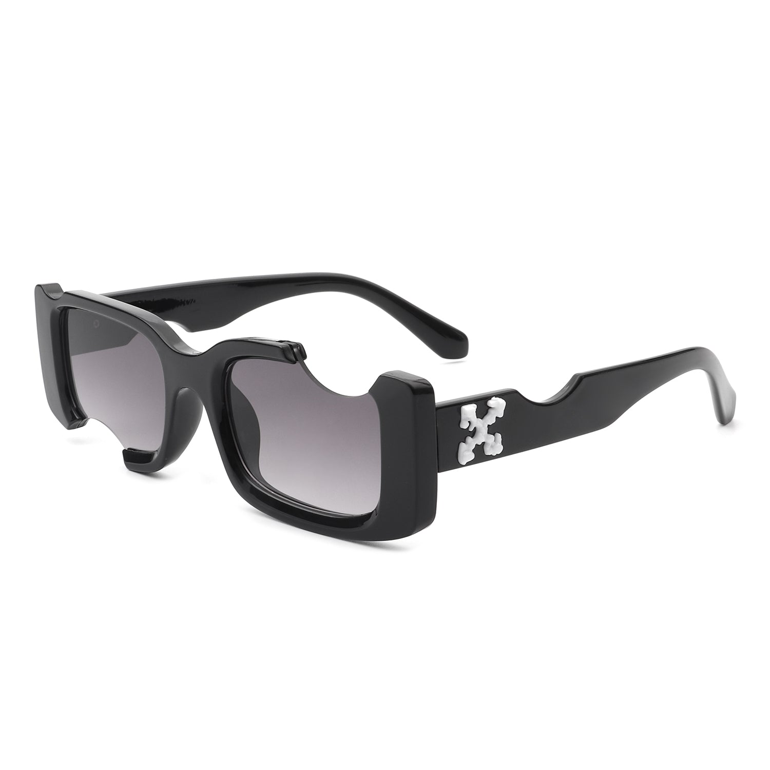 HS1072 - Rectangular Geometric Modern Cut-out Futuristic Square Sunglasses