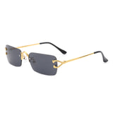 HW3012 - Rimless Retro Rectangle Flat Top Tinted Vintage Fashion Sunglasses