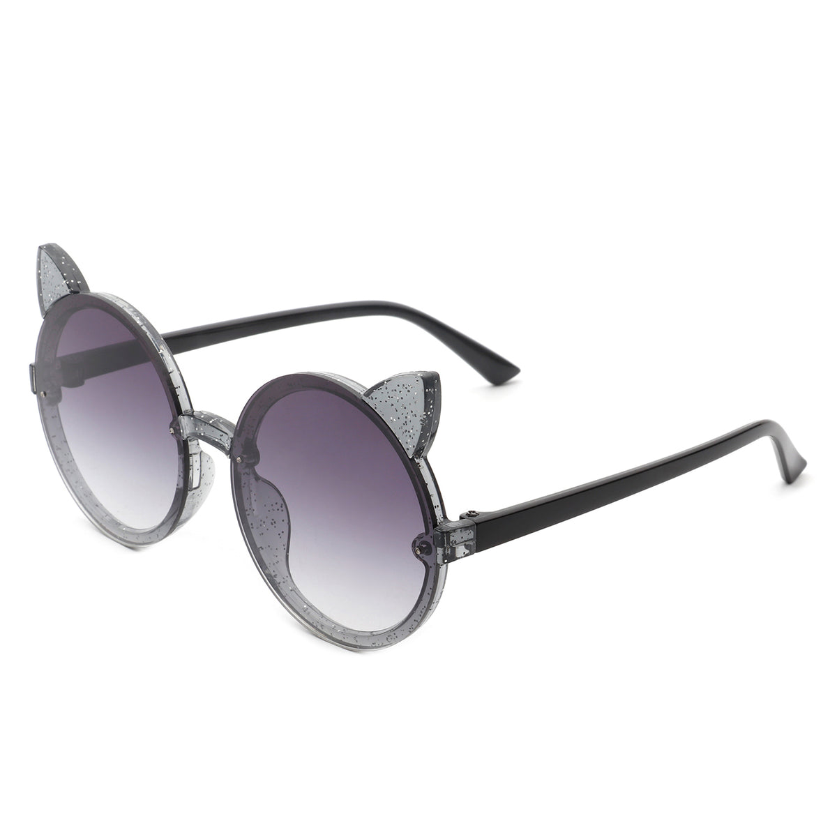 HK2030 - Girls Round Cat Ear Design Glitter Toddler Kids Sunglasses