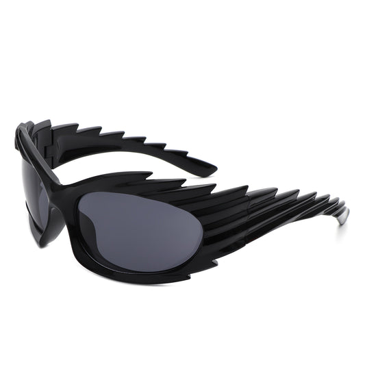 HS2136 - Rectangle Wrap Around Sport Oval Spike Fashion Wholesale Sunglasses