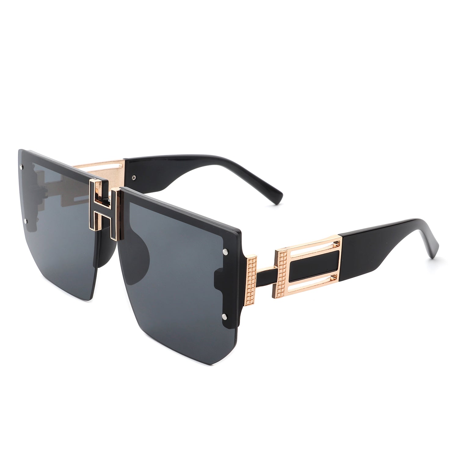 HW3020 - Square Oversize Flat Top Chunky Gradient Half Frame Sunglasses