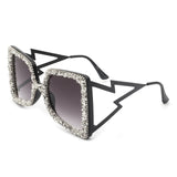 HS3009 - Women Oversize Rhinestone Crystals Square Fashion Sunglasses