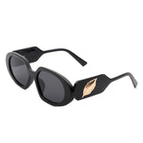 HS2071 - Rectangle Retro Oval Chic Round Lens Leaf Design Fashion Sunglasses