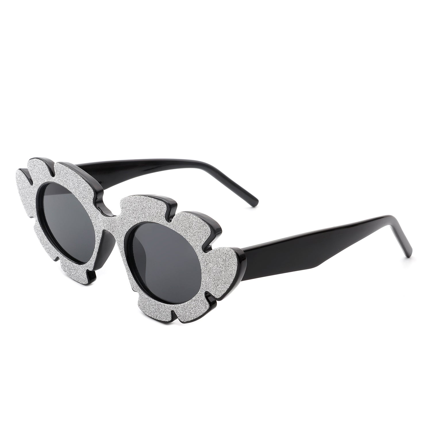 HS1147-1 - Irregular Glitter Round Cut-Out Cat Eye Flower Design Fashion Sunglasses
