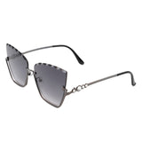 HW3019 - Half Frame Square Irregular Tinted Fashion Cat Eye Sunglasses