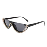 HW2006 - Half Frame Retro Round Cat Eye Rhinestone Fashion Sunglasses