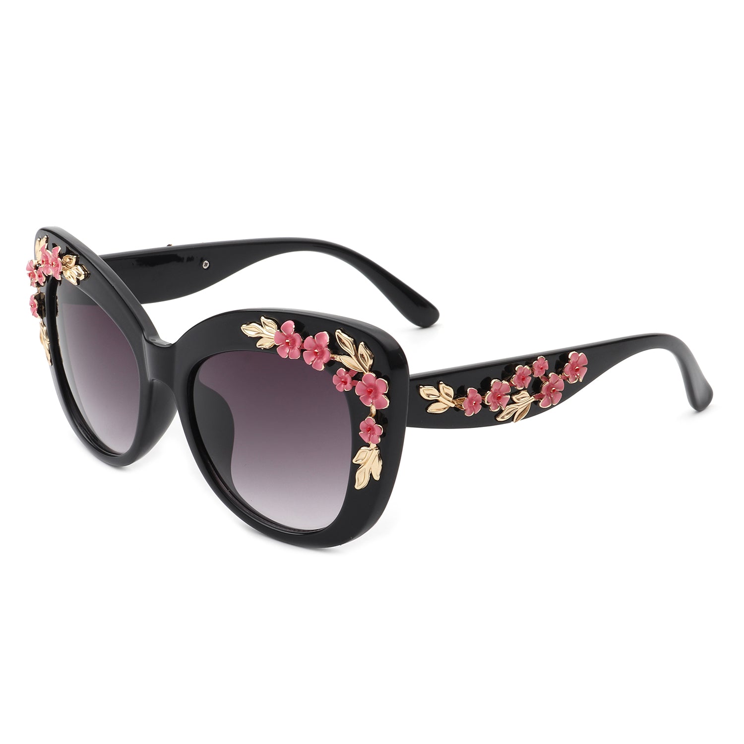 HS3011 - Women Modern Oversize Cat Eye Floral Design Fashion Sunglasses