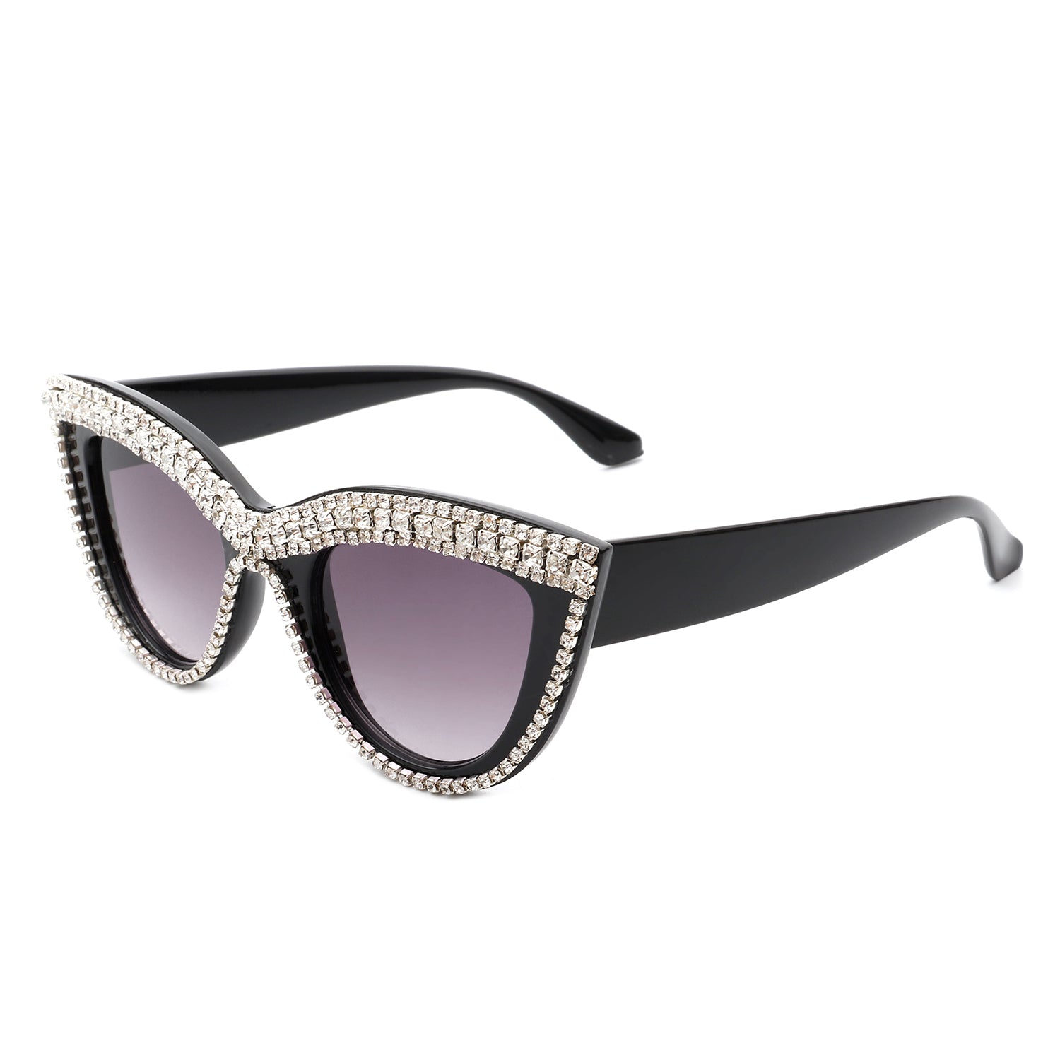 HS2084 - Women Round Fashion Rhinestone Cat Eye Sunglasses - Iris