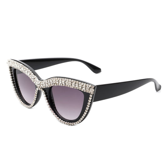 HS2084 - Women Round Fashion Rhinestone Cat Eye Sunglasses