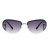 HJ2047 - Retro Rimless Oval Tinted Fashion Round Wholesale Sunglasses