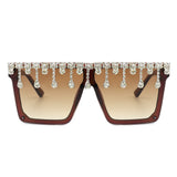 HS2005-1 - Square Oversize Flat Top Rhinestone Fashion Diamonds Drip Women Sunglasses