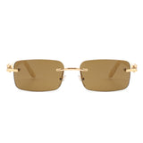 HW3011 - Rimless Rectangle Retro Tinted Fashion Square Vintage Sunglasses