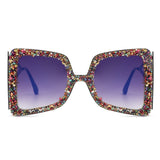 HS3009 - Women Oversize Rhinestone Crystals Square Fashion Sunglasses