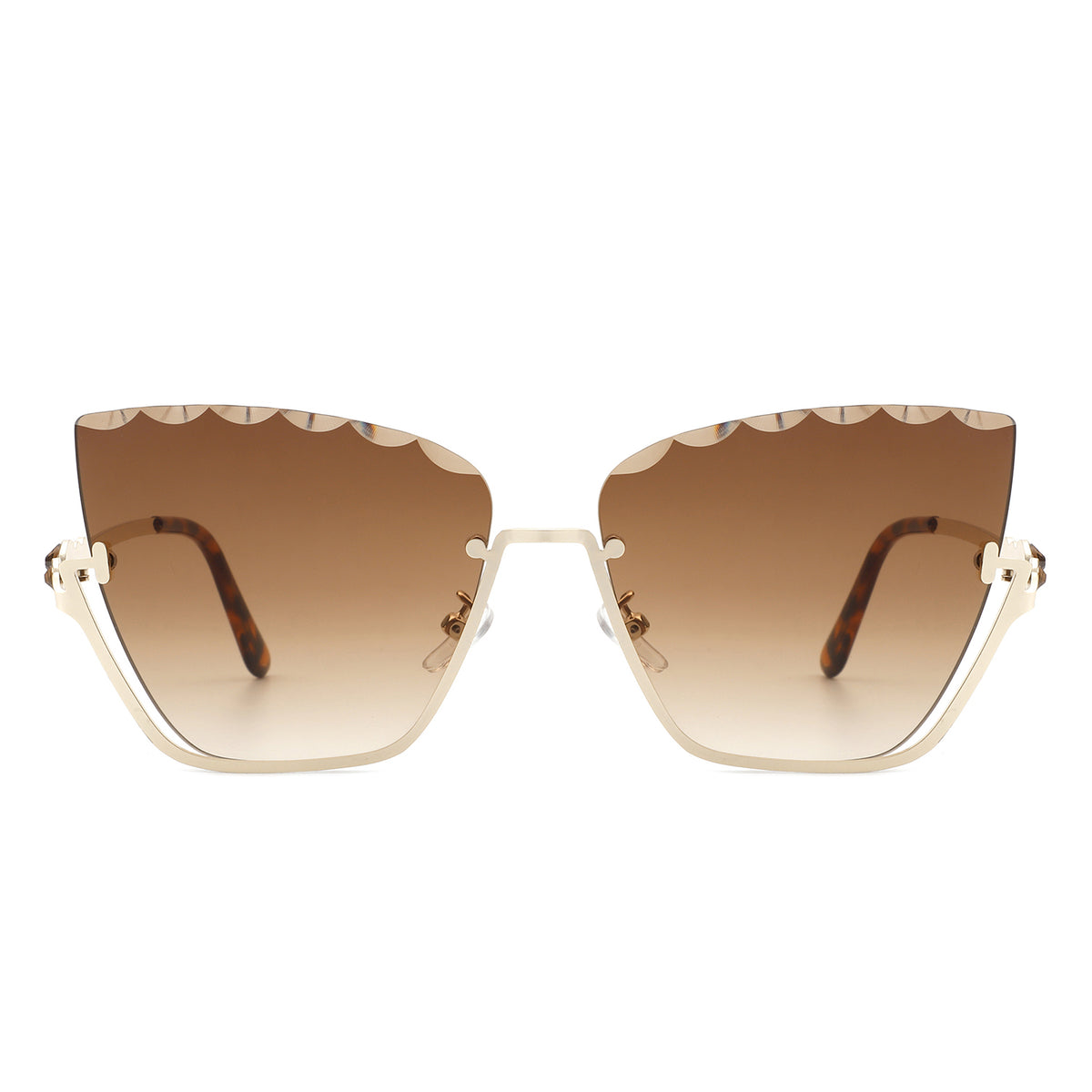 HW3019 - Half Frame Square Irregular Tinted Fashion Cat Eye Sunglasses