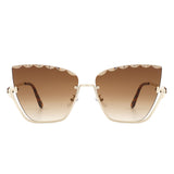 HW3019 - Half Frame Square Irregular Tinted Fashion Cat Eye Sunglasses