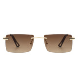 J2032 - Rectangle Rimless Retro Tinted Fashion Flat top Wholesale Sunglasses