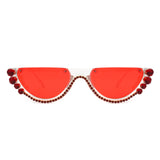 HW2006 - Half Frame Retro Round Cat Eye Rhinestone Fashion Sunglasses