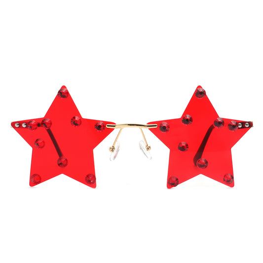 XX701-1 - Rimless Star Shape Pentagram Colorful Transparent Party Wholesale Sunglasses