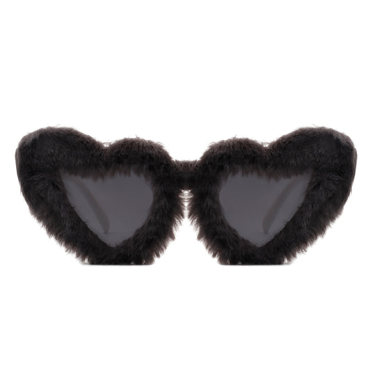 HS1115 - Women Fuzzy Plush Fashion Fur Heart Shape Fluffy Sunglasses