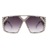 HS2045 - Square Oversize Crystal Fashion Rhinestone Women Sunglasses