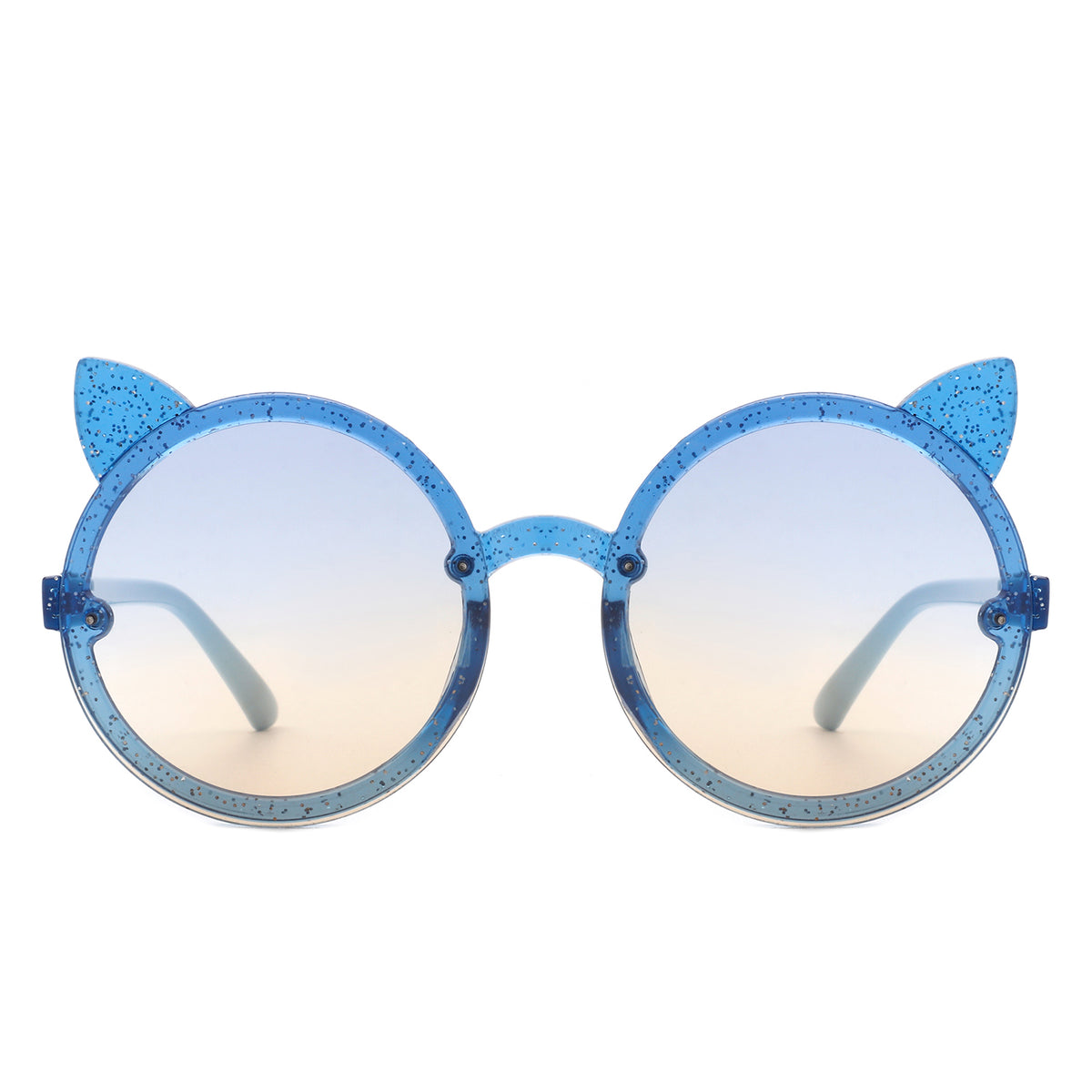 HK2030 - Girls Round Cat Ear Design Glitter Toddler Kids Sunglasses