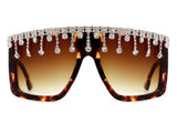 HS2004 - Women Oversize Square Rhinestone Drip Fashion Sunglasses