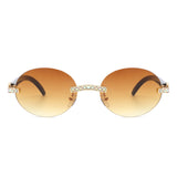 J2022 - Circle Retro Rimless Round Rhinestone Fashion Sunglasses