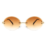HW2007 - Round Oval Rimless Retro Circle Vintage Tinted Fashion Sunglasses