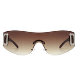 HW2045 - Rectangle Rimless Sleek Wrap Around Women Fashion Wholesale Sunglasses