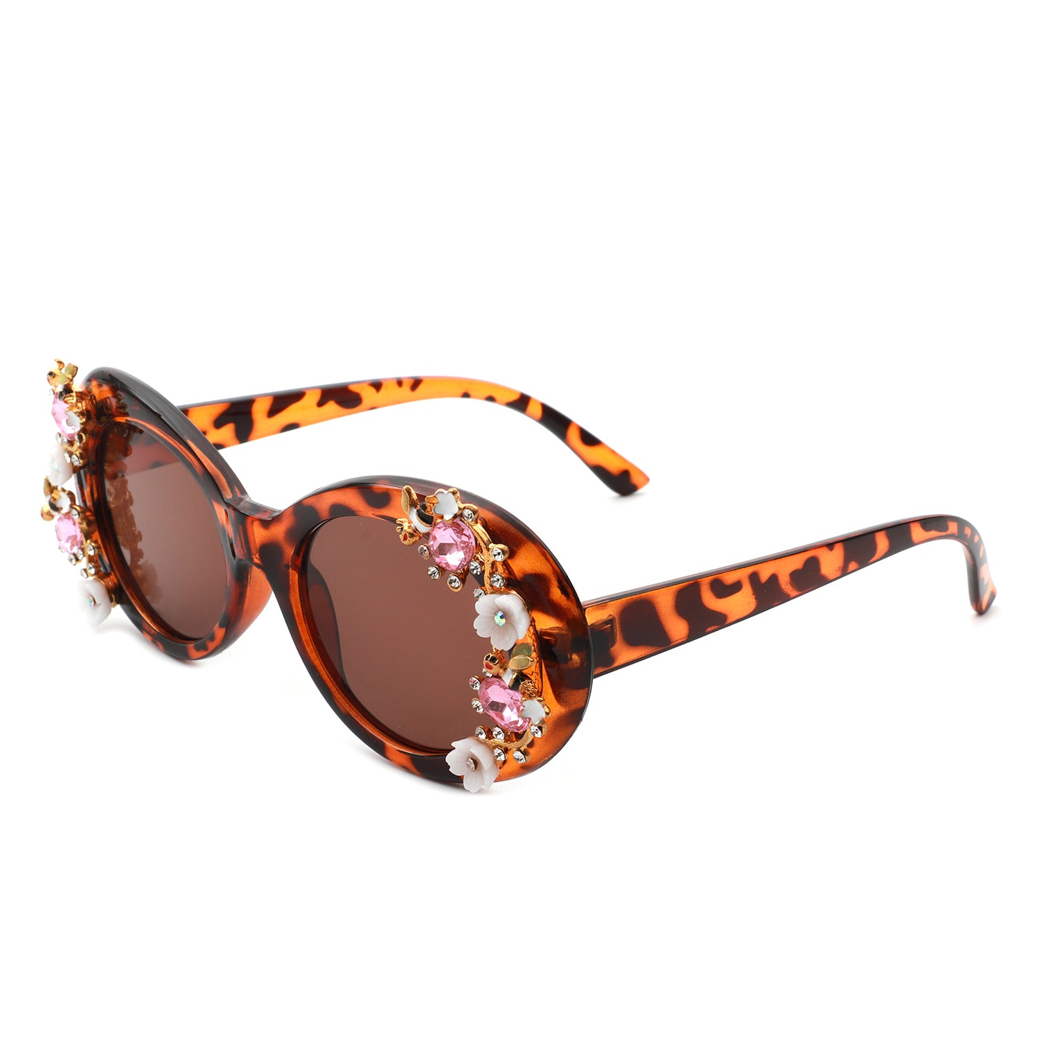 HS3018 - Women Oval Round Floral Design Fashion Wholesale Sunglasses