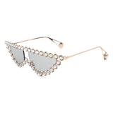 HJ3010 - Women Retro Rhinestone Round Diamond Cat Eye Fashion Sunglasses