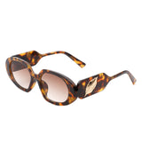 HS2071 - Rectangle Retro Oval Chic Round Lens Leaf Design Fashion Sunglasses