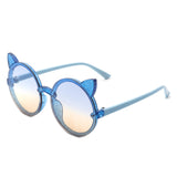 HK2030 - Girls Round Cat Ear Design Glitter Toddler Kids Sunglasses