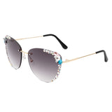 HW2027 - Women Rimless Tinted Chic Rhinestone Fashion Cat Eye Sunglasses