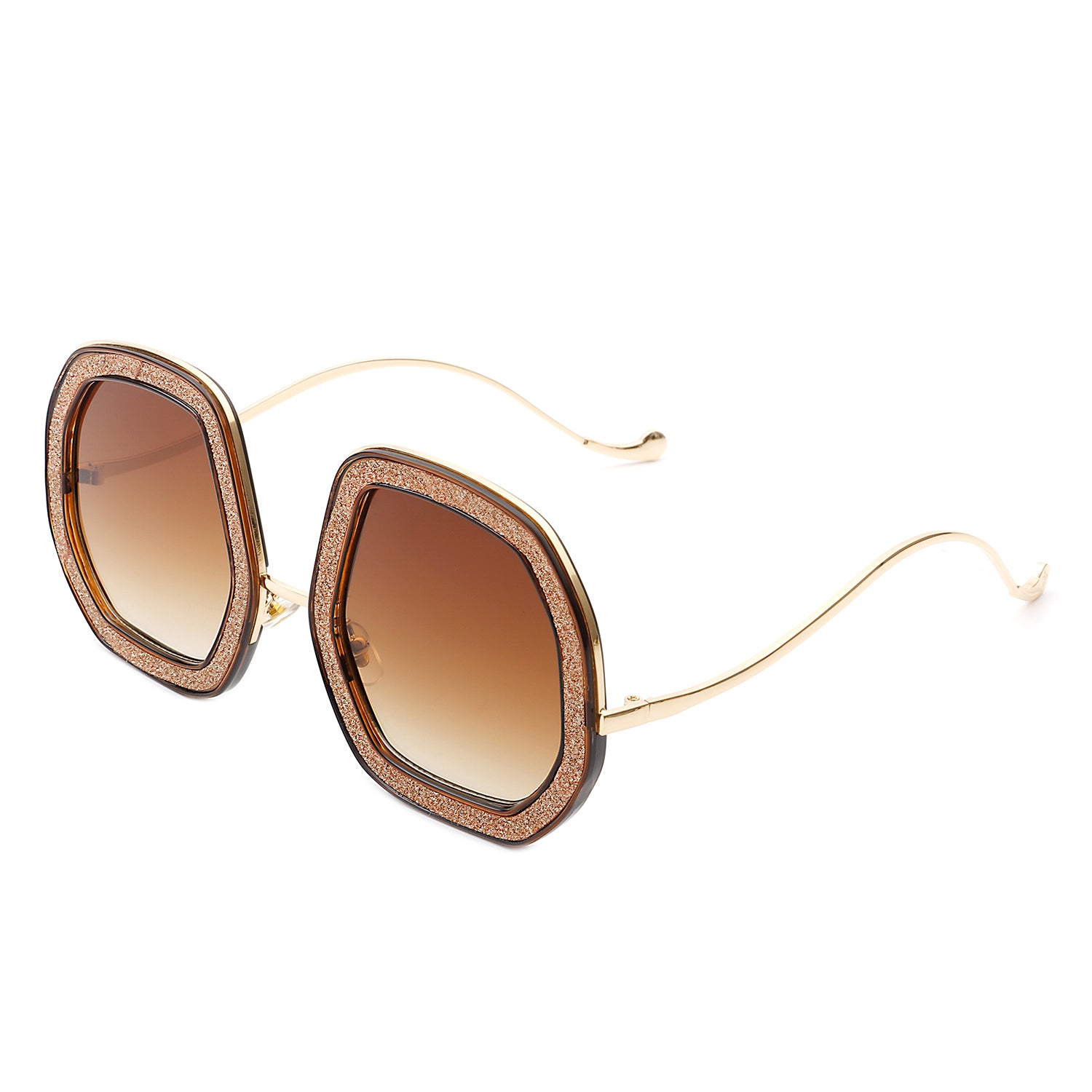 J3008 - Women Round Irregular Geometric Glitter Fashion Sunglasses