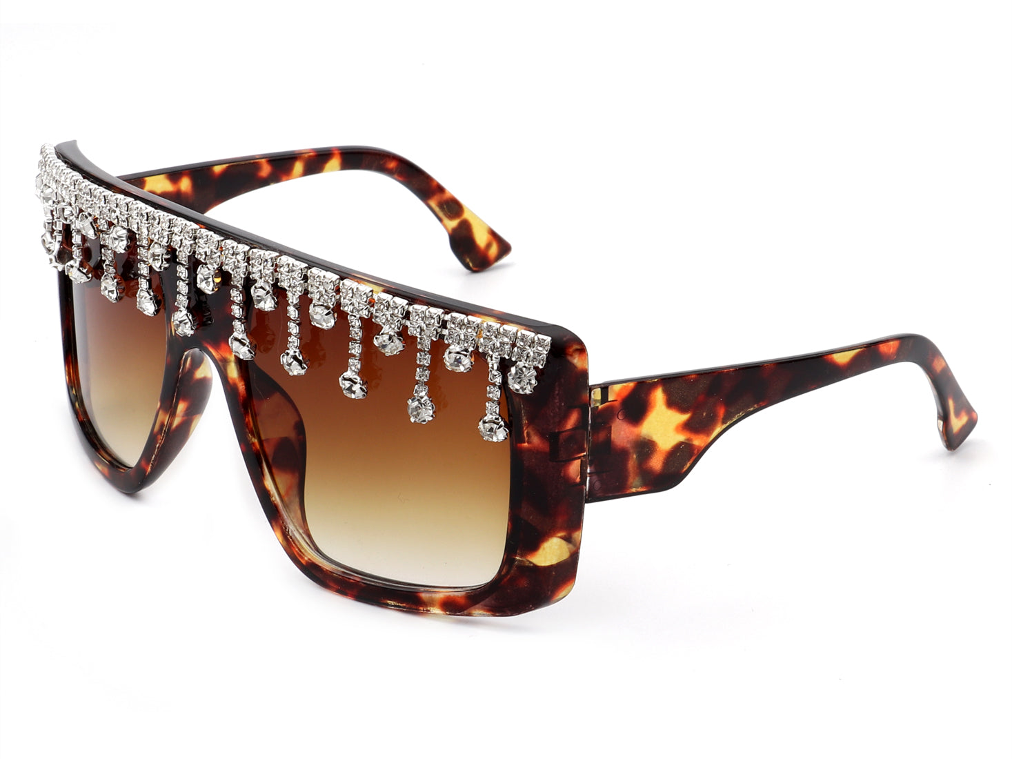 HS2004 - Women Oversize Square Rhinestone Drip Fashion Sunglasses