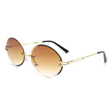 HW2007 - Round Oval Rimless Retro Circle Vintage Tinted Fashion Sunglasses