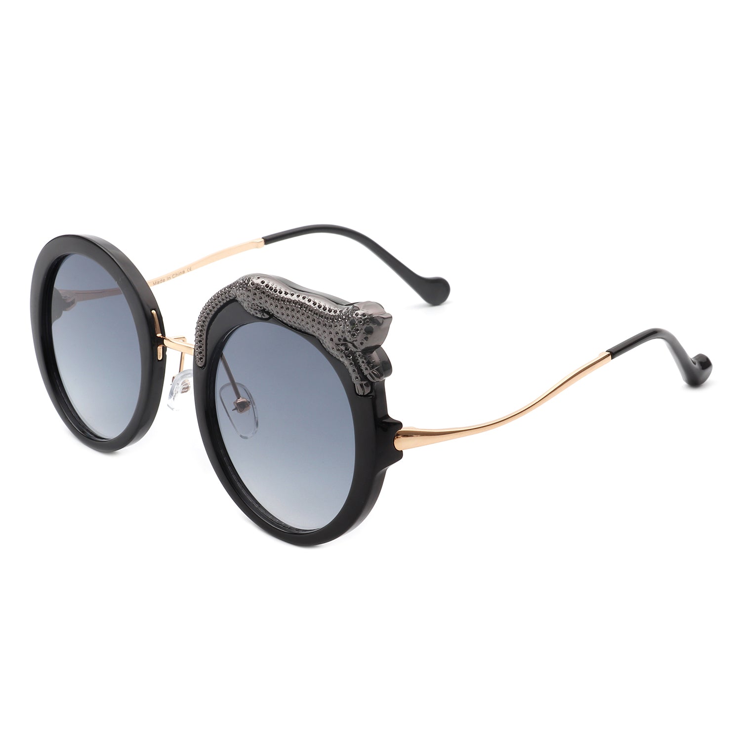 J3011 - Women Circle Oversize Fashion Round Sunglasses W/ Leopard Design