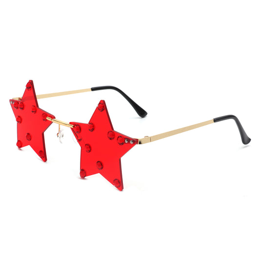 XX701-1 - Rimless Star Shape Pentagram Colorful Transparent Party Wholesale Sunglasses