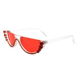 HW2006 - Half Frame Retro Round Cat Eye Rhinestone Fashion Sunglasses