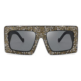 HS3002 - Square Retro Bold Thick Frame Vintage Rhinestone Fashion Sunglasses