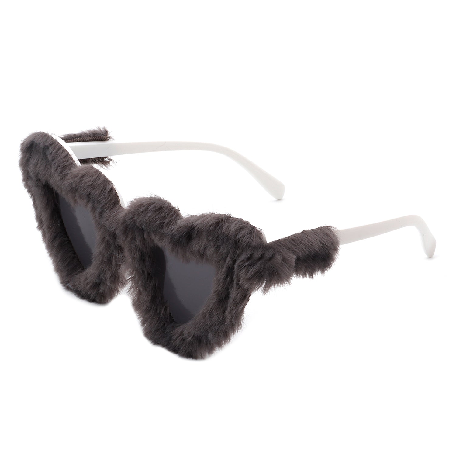 HS1115 - Women Fuzzy Plush Fashion Fur Heart Shape Fluffy Sunglasses