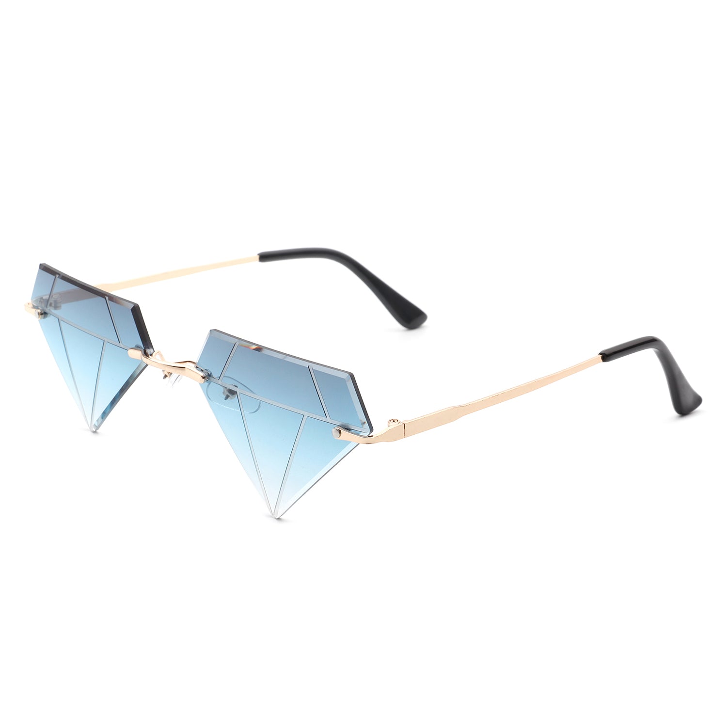 HW2039 - Rimless Triangle Diamond Shaped Party Tinted Wholesale Sunglasses