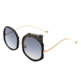 J3010 - Oversize Geometric Irregular Round Fashion Sunglasses w/ Leopard Design