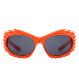 HS2136 - Rectangle Wrap Around Sport Oval Spike Fashion Wholesale Sunglasses