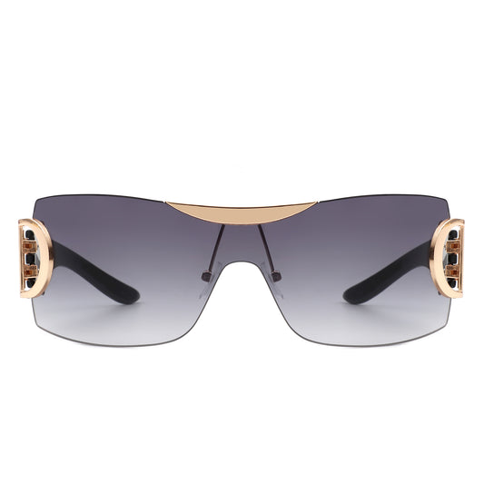 HW2041 - Women Rectangle Rimless Sleek Wrap Around Tinted Fashion Sunglasses