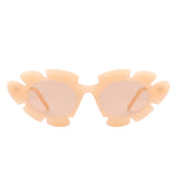HS1147 - Women Irregular Round Cut-Out Cat Eye Flower Design Fashion Sunglasses
